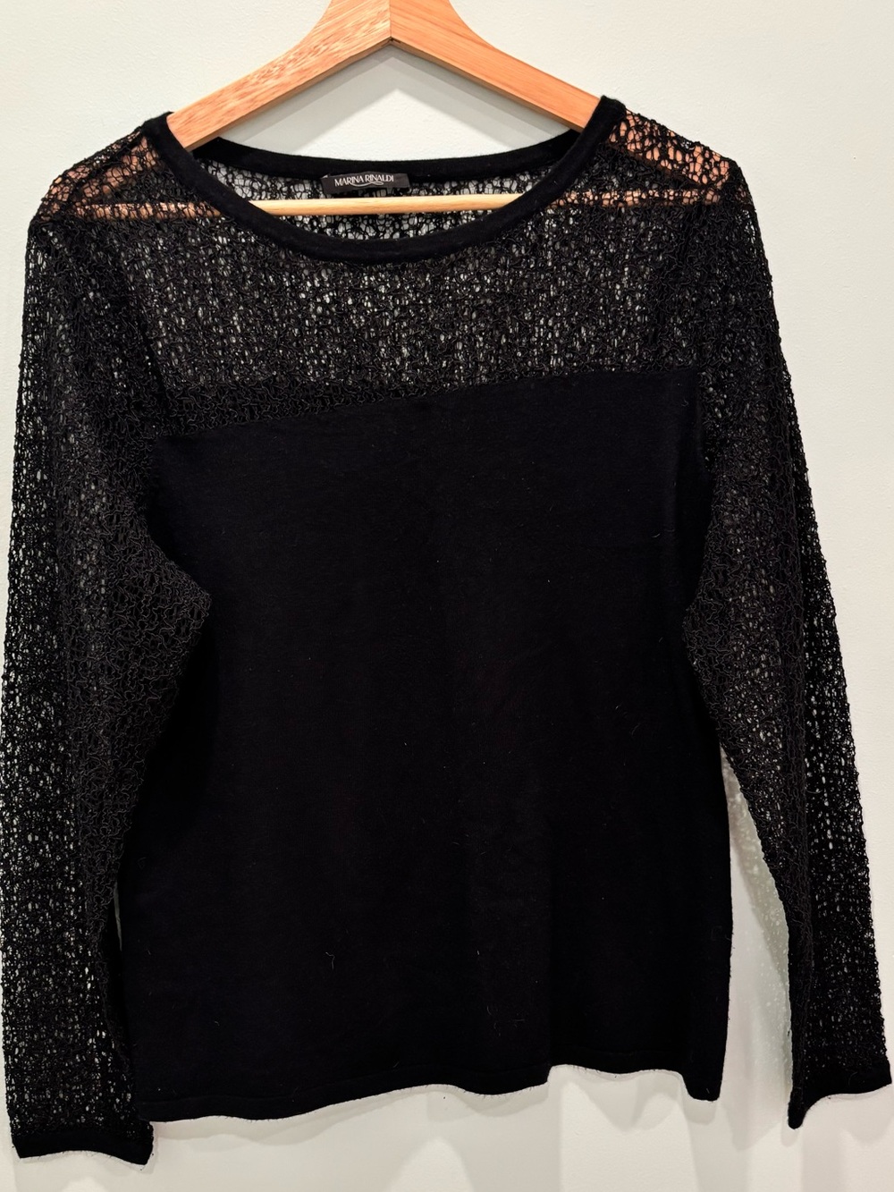 Gorgeous MARINA RINALDI Italian Black Lace & Knit Top – Size Medium